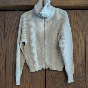 Old Navy Cream Cowl Neck Zip Sweater